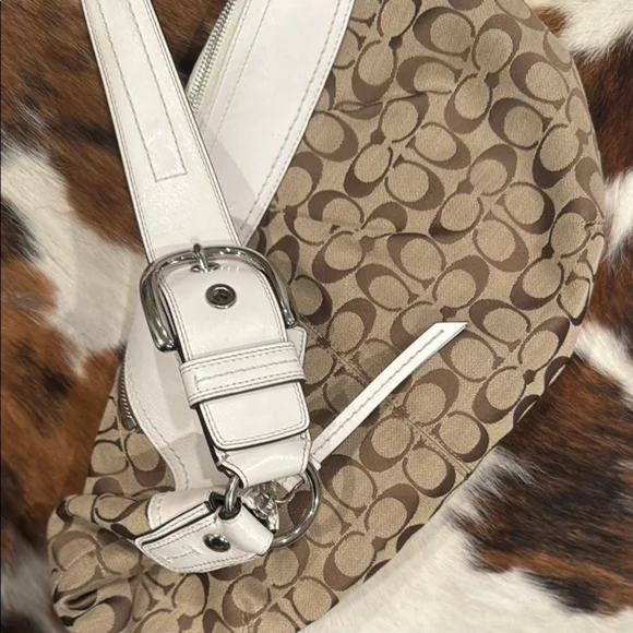Coach Brown and White signature Monogram hobo Shoulder Bag - Picture 8 of 8